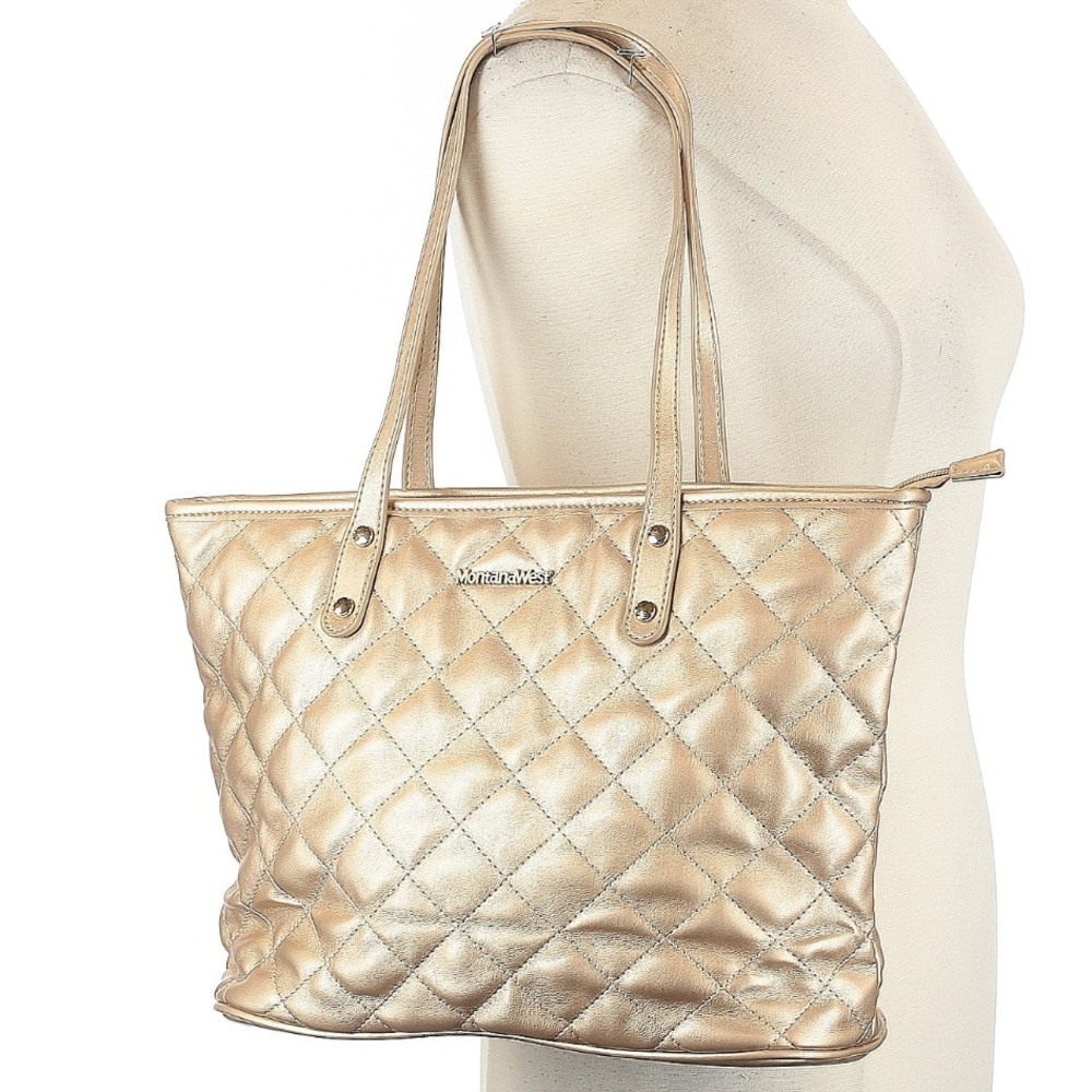 Montana West Metallic Gold Quilted Tote